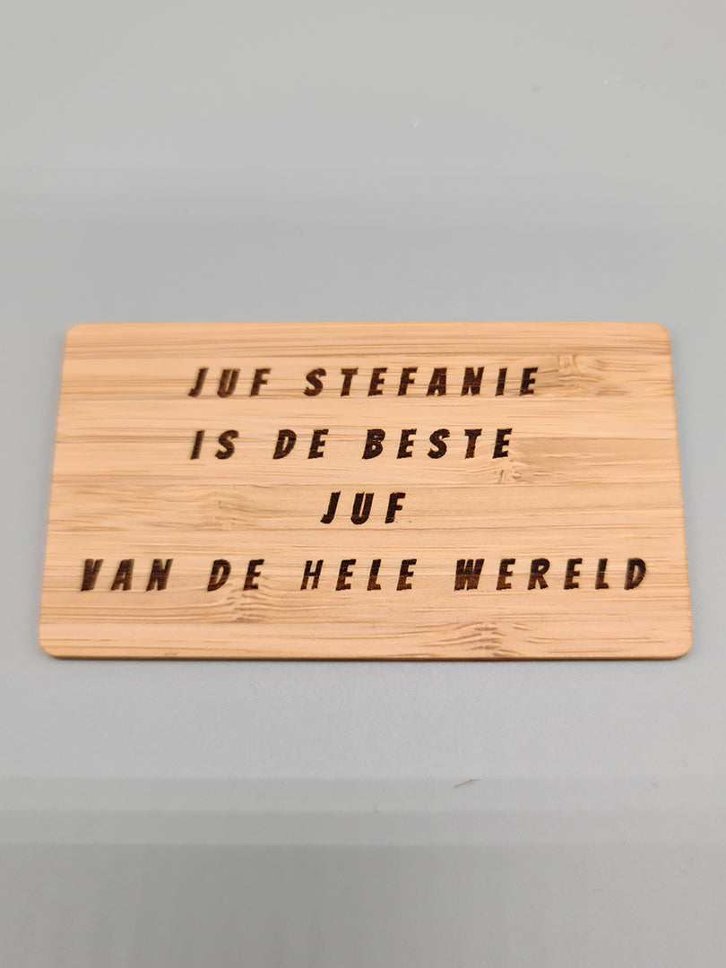 Houten kaartje met persoonlijke boodschap